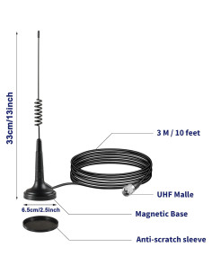 Antena CB de Base Magnética Eifagur 27MHz 33cm con Adaptador 2