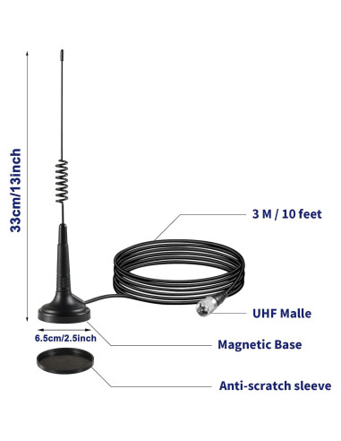 Antena CB de Base Magnética Eifagur 27MHz 33cm con Adaptador
