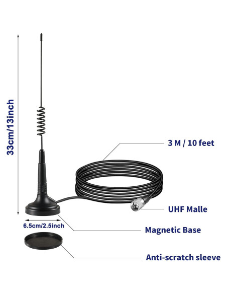 Antena CB de Base Magnética Eifagur 27MHz 33cm con Adaptador