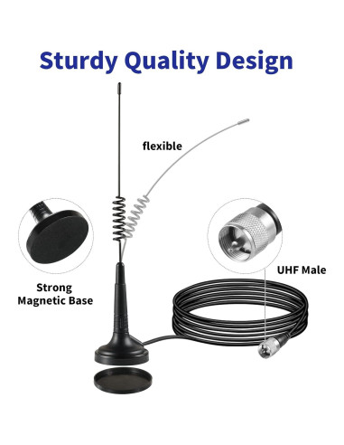 Antena CB de Base Magnética Eifagur 27MHz 33cm con Adaptador