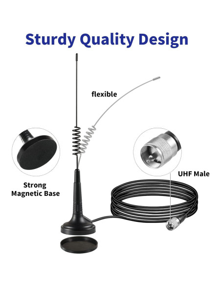 Antena CB de Base Magnética Eifagur 27MHz 33cm con Adaptador