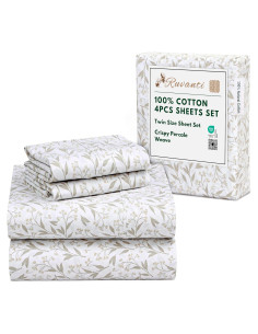 Juego de Sábanas Twin RUVANTI 100% Algodón Natural 4 Pcs