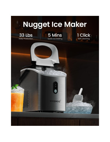 Máquina de Hielo Nugget VIVIDMOO 15,42 kg Autolimpiante