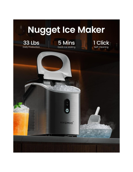 Máquina de Hielo Nugget VIVIDMOO 15,42 kg Autolimpiante