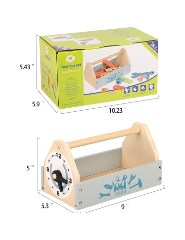 Caja de herramientas de madera Toywoo para niños 34 piezas