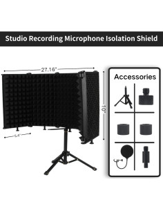 Escudo de Aislamiento de Micrófono 5 Paneles con Filtro Antipop 2