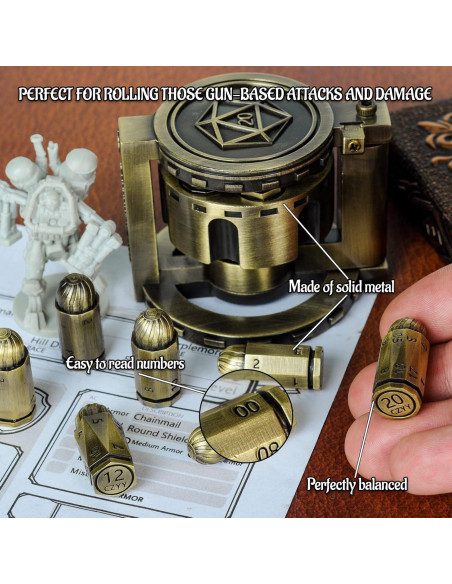 Conjunto de Dados Poliedricos CZYY 7 en Forma de Bala Bronce