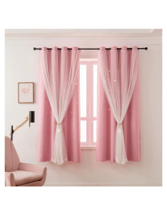 Cortinas Opacas Rosa LUGOTAL 42x63 cm con Estrellas Recortadas