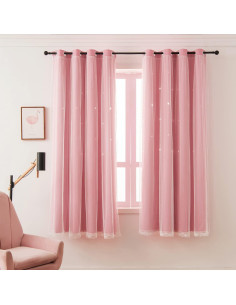 Cortinas Opacas Rosa LUGOTAL 42x63 cm con Estrellas Recortadas 2