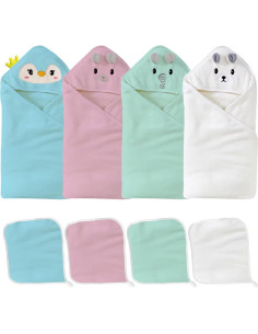 Set de 4 Toallas de Bebé con Capucha y 4 Paños de Lavado Masks by Kay Kay 2