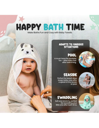 Set de 4 Toallas de Bebé con Capucha y 4 Paños de Lavado Masks by Kay Kay