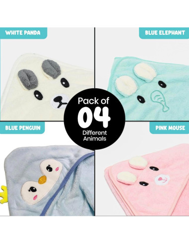 Set de 4 Toallas de Bebé con Capucha y 4 Paños de Lavado Masks by Kay Kay