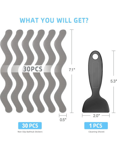 Juego de 30 Pegatinas Antideslizantes Kucucyle para Baño - Gris