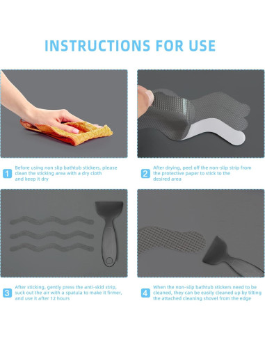 Juego de 30 Pegatinas Antideslizantes Kucucyle para Baño - Gris