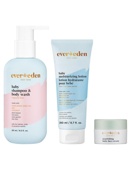 Trío de Baño para Bebés Evereden | Champú, Gel y Crema Hidratante