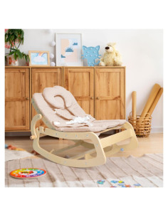 Silla Mecedora para Bebés 3 en 1 de Madera Beige - Arnés 5 Puntos