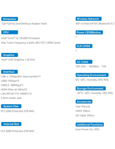 Mini PC Beelink EQi12 i5 12450H 24GB RAM 500GB SSD 4K