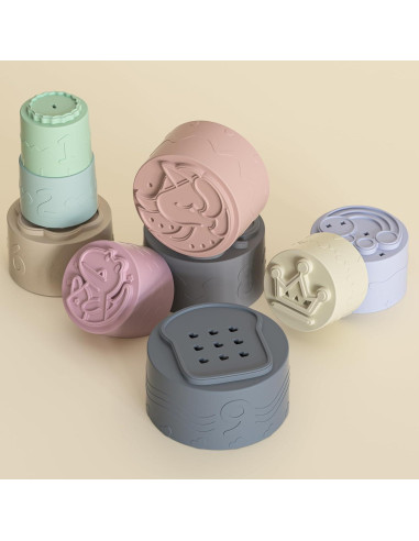 Set de 9 Tazas Apilables de Silicona para Bebés - Juguete Sensorial