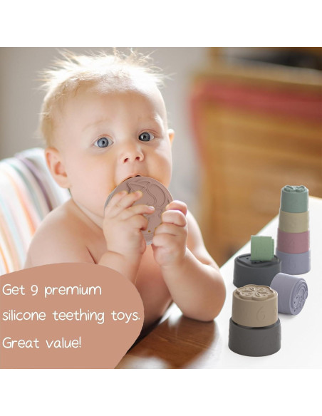 Set de 9 Tazas Apilables de Silicona para Bebés - Juguete Sensorial