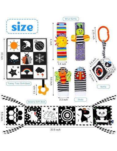 Conjunto de Juguetes para Bebés FELSOOGRE en Blanco y Negro