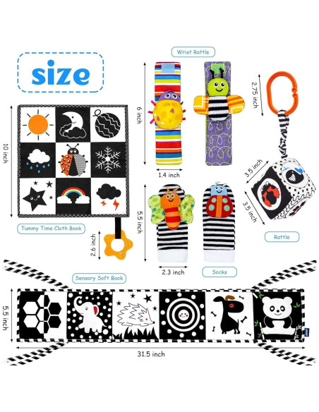 Conjunto de Juguetes para Bebés FELSOOGRE en Blanco y Negro