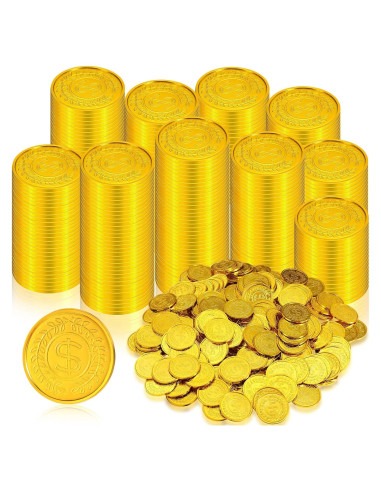 1000 Monedas de Oro Pirata de Plástico 8.89 cm para Fiesta