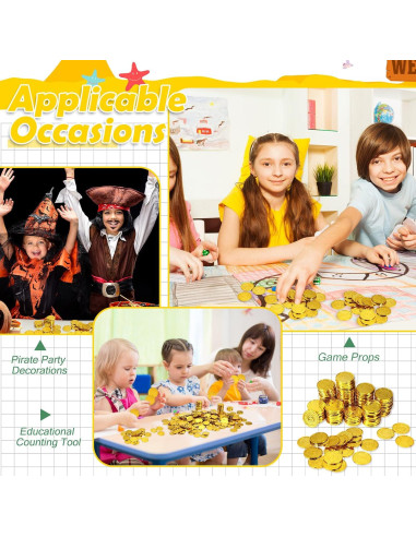 1000 Monedas de Oro Pirata de Plástico 8.89 cm para Fiesta