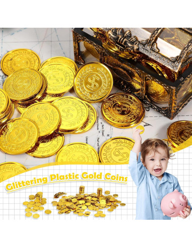 1000 Monedas de Oro Pirata de Plástico 8.89 cm para Fiesta