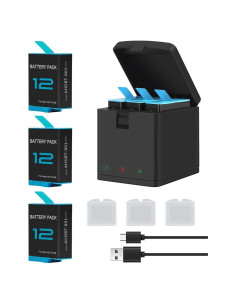 3 Baterías 1800mAh Azonpower para GoPro Hero 9 10 11 12 + Cargador
