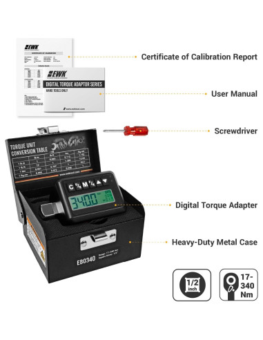 Adaptador de Par Digital EWK 1/2" 12.5-340 Nm con Pantalla LED