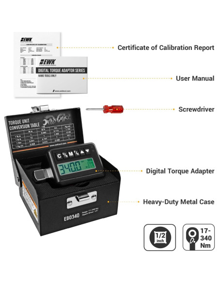 Adaptador de Par Digital EWK 1/2" 12.5-340 Nm con Pantalla LED