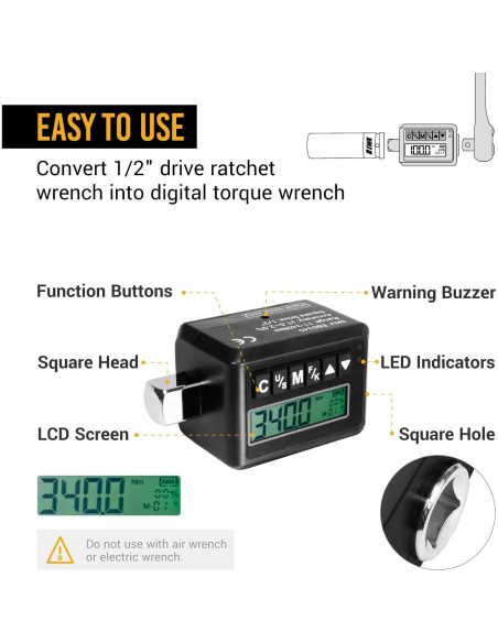 Adaptador de Par Digital EWK 1/2" 12.5-340 Nm con Pantalla LED