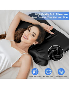 Funda de Satín para Almohada Cervical Zelimun Negra 60x40 cm 2