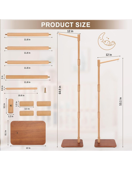 Brazo Móvil de Cuna de Pie LLIU 165 cm Madera de Haya Ajustable