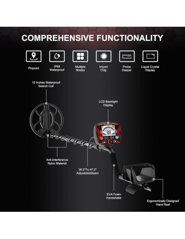 Detector de Metales JYDETOOR JYD-MD01 IP68 5 Modos 25,4 cm