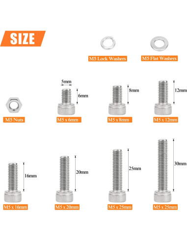 Kit 210 Piezas Tornillos M5 Acero Inoxidable 304 Hexagonal
