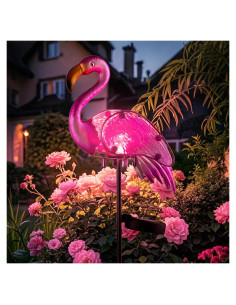 Luces Solares de Jardín Flamenco AWENDIETOU Rosa 91.4 cm