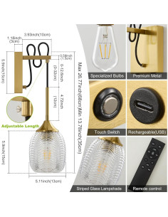 Aplique de pared recargable Shenzhen1 dorado con bombilla 5W 2