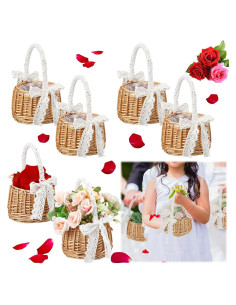 6 Canastas de Flores de Mimbre Ziliny para Boda Bohemia 20x11x9 cm