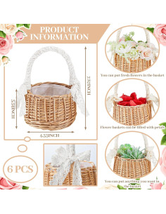 6 Canastas de Flores de Mimbre Ziliny para Boda Bohemia 20x11x9 cm 2