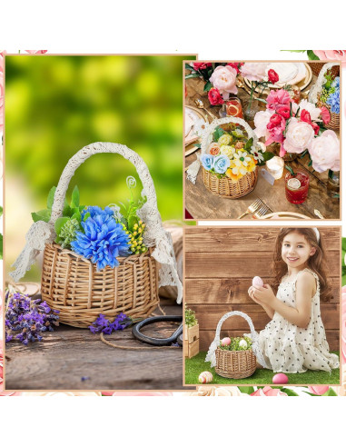 6 Canastas de Flores de Mimbre Ziliny para Boda Bohemia 20x11x9 cm