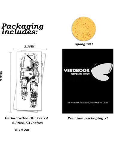 Tatuajes Temporales Impermeables VERDBOOK - 2 Hojas Realistas