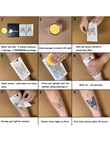 Tatuajes Temporales Impermeables VERDBOOK - 2 Hojas Realistas