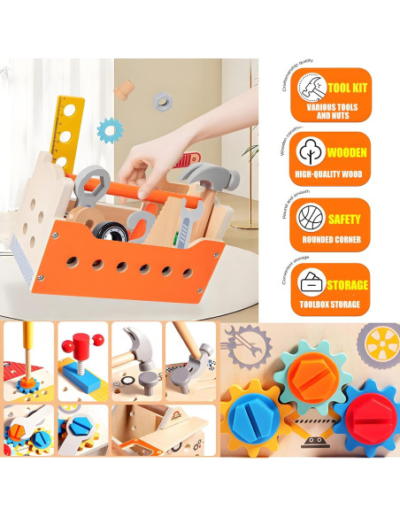 Juego de Herramientas de Madera 138 Piezas Nanjin para Niños