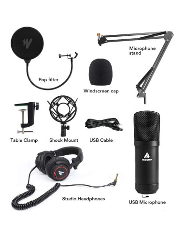 Micrófono de Condensador MAONO AU-A04H con Auriculares Estudio