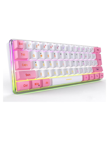 Teclado Gaming Dioche 60% RGB Compacto con Cable - Rosa Blanco