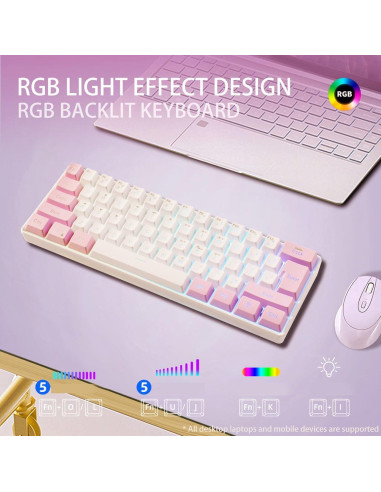 Teclado Gaming Dioche 60% RGB Compacto con Cable - Rosa Blanco