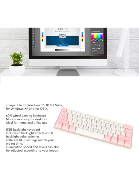 Teclado Gaming Dioche 60% RGB Compacto con Cable - Rosa Blanco