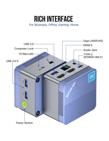 Mini PC GMKtec G5 Intel N97 12GB DDR5 256GB Azul