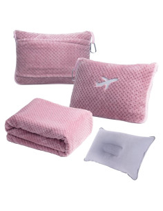 Juego de Manta y Almohada de Viaje Nenolix 350 GSM Rosa